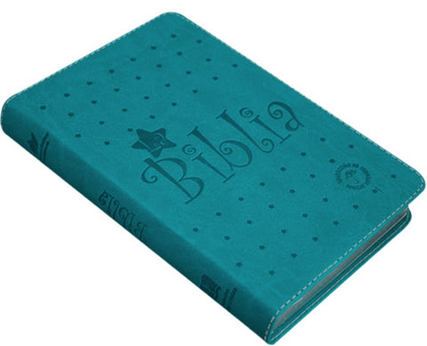 Image of Biblia TLA Mediana Letra Grande Símil Piel Verde Aguamarina Estrellas