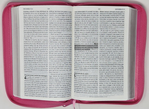 Image of Biblia RVR 1960 de Promesas Letra Grande Tamaño Manual Rosada Flores Simil Piel con Cierre