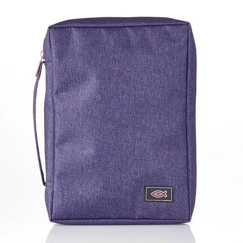 Image of Forro de Biblia Grande Microfibra Morada Bordado Pez