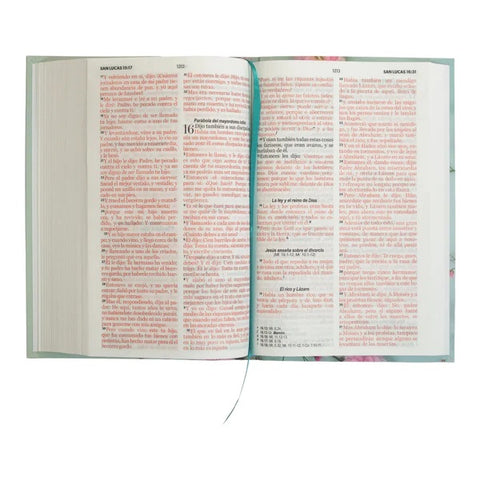 Image of Biblia RVR 1960 Letra Grande 12.5 puntos Tamaño Manual Tapa Flex Flores Turquesas