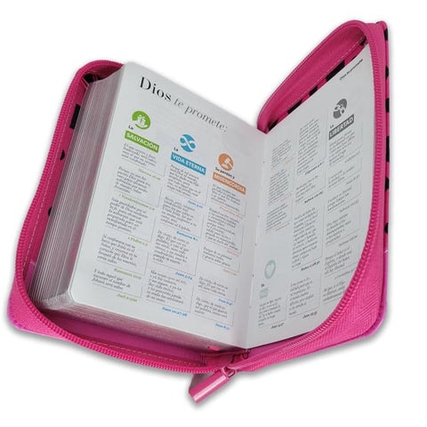 Image of Biblia RVR 1960 Bolsillo Rosa Fucsia Mariquita Símil Piel con Cierre