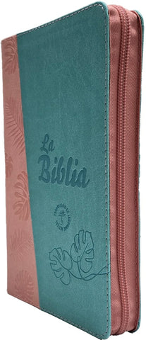 Image of Biblia TLA Mediana Letra Grande Símil Piel Verde Menta Rosa Hojas