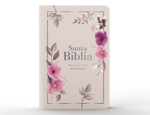 Image of Biblia RVR 1960 Letra Grande Tamaño Manual Símil Piel Flores Rosada