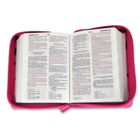 Image of Biblia RVR 1960 Bolsillo Rosa Fucsia Mariquita Símil Piel con Cierre