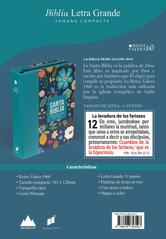 Image of Biblia RVR 1960 Compacta Letra Grande 11 puntos Símil Piel Verde Turquesa con Cierre y Índice