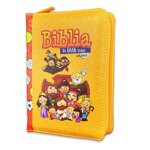 Image of Biblia RVR 1960 para Niños mi Gran Viaje Naranja Símil Piel con Índice y Cierre