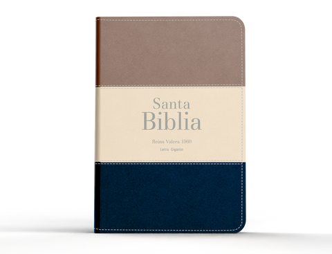 Image of Biblia RVR 1960 Letra Gigante 14 puntos Símil Piel Tricolor Marrón Beige Azul