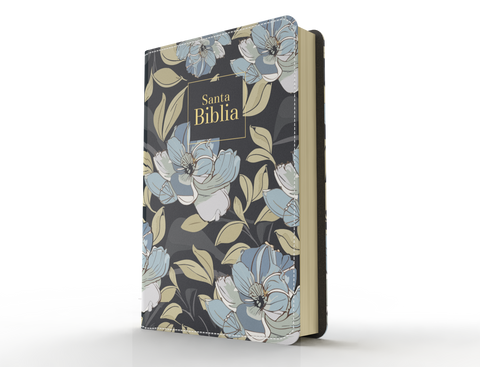 Image of Biblia RVR 1960 Letra Grande Tamaño Manual Símil Piel Flores Azul Oscuro