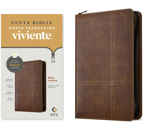 Image of Biblia NTV Ultrafina con Filament Símil Piel Café Rústico Cierre
