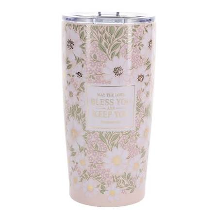 Image of Bless and Keep You Blush Bloom Stainless Steel Travel Tumbler - Numbers 6:24
