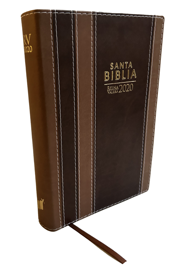 Biblia RVR 2020 Letra Grande Marrón Tiras Símil Piel