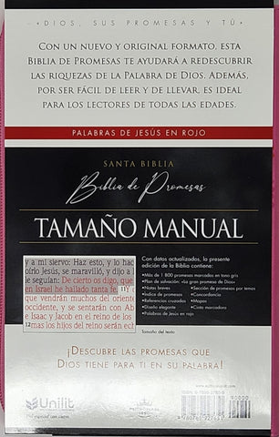 Image of Biblia RVR 1960 de Promesas Letra Grande Tamaño Manual Rosada Flores Simil Piel con Cierre