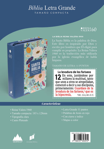 Image of Biblia RVR 1960 Compacta Letra Grande 11 puntos Símil Piel Azul Cobalto Claro con Cierre y Índice