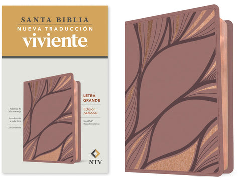 Image of Biblia NTV Letra Grande Tamaño Personal Rosado Metálico Símil Piel