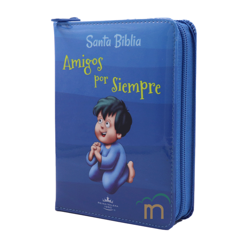 Image of Biblia RVR 1960 Amigos por Siempre Bolsillo Letra Mediana Vinil Acolchada Azul Infantil