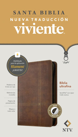 Image of Biblia NTV Ultrafina con Filament Símil Piel Café Rústico Índice Cierre