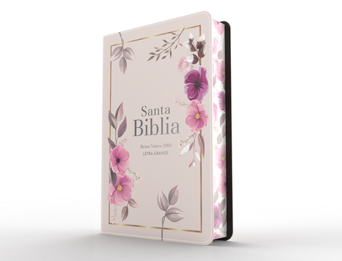 Image of Biblia RVR 1960 Letra Grande Tamaño Manual Símil Piel Flores Rosada