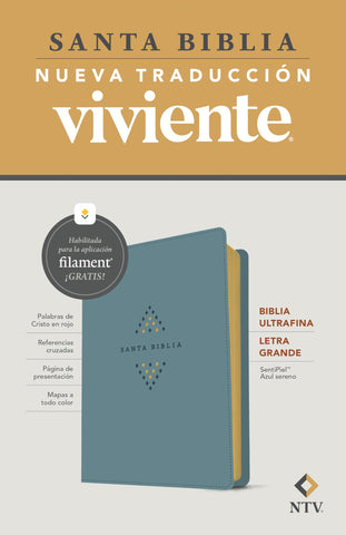 Image of Biblia NTV Ultrafina Letra Grande con Filament Símil Piel Azul Sereno Letra Roja
