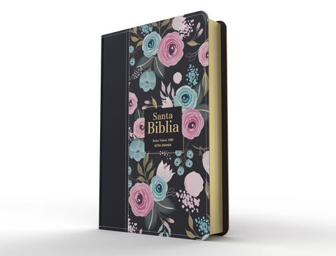 Image of Biblia RVR 1960 Letra Grande Tamaño Manual Símil Piel Flores Negro