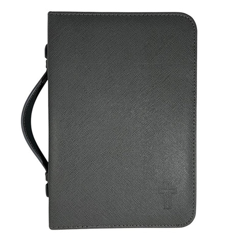 Image of Forro de Biblia Grande Texturizada Gris con Cruz