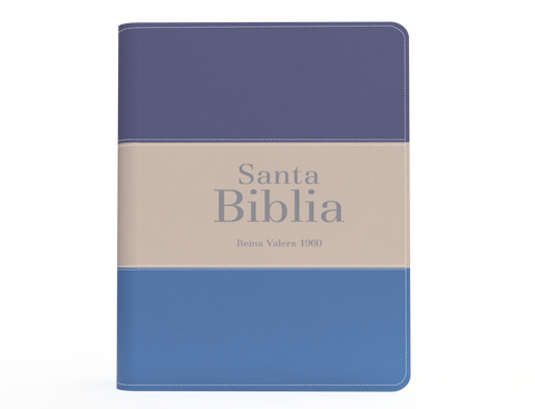 Image of Biblia RVR 1960 Bolsillo Símil Piel Tricolor Azul Oscuro Beige Azul Medio