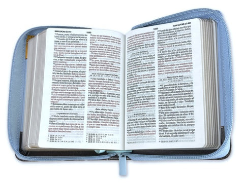 Image of Biblia RVR 1960 Bolsillo Café Azul Símil Piel con Cierre