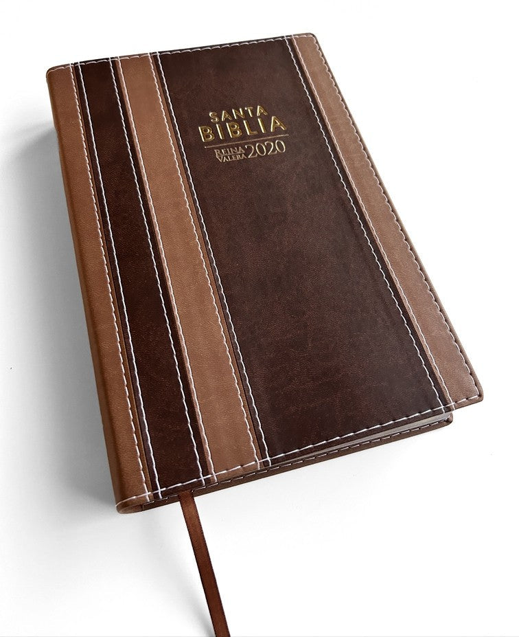 Biblia RVR 2020 Letra Grande Marrón Tiras Símil Piel