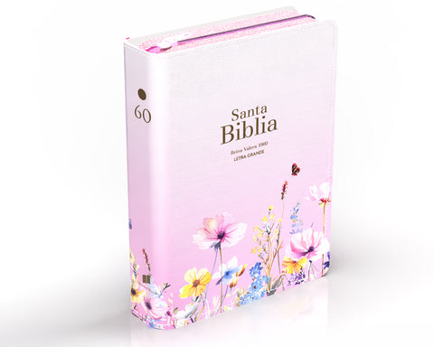 Image of Biblia RVR 1960 Compacta Letra Grande 11 puntos Símil Piel Rosa Flores con Cierre y Índice