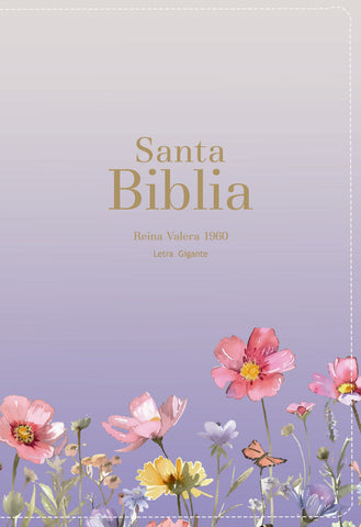 Image of Biblia RVR 1960 Letra Gigante 14 puntos Símil Piel Lila Flores con Cierre e Índice