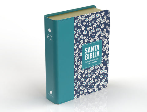 Image of Biblia RVR 1960 Compacta Símil Piel Flores Azul Verde