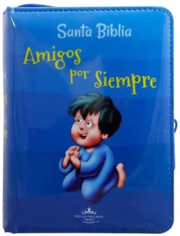 Image of Biblia RVR 1960 Amigos por Siempre Bolsillo Letra Mediana Vinil Acolchada Azul Infantil