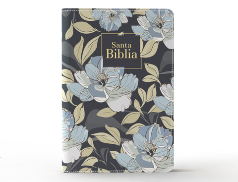 Image of Biblia RVR 1960 Letra Grande Tamaño Manual Símil Piel Flores Azul Oscuro
