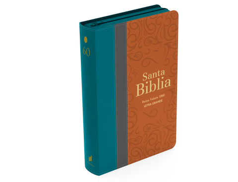 Image of Biblia RVR 1960 Letra Grande Tamaño Manual Tricolor Cian Oscuro Gris Marrón con Cierre e Índice