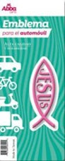 Image of Emblema para Auto 8 cm Icthus con Jesús. Rosa