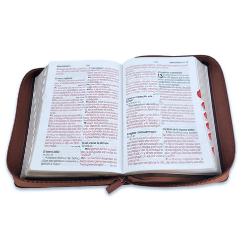 Image of BIBLIA RVR 1960 COMPACTA TRICOLOR MARRON ICHTUS SIMIL PIEL CON INDICE Y CIERRE
