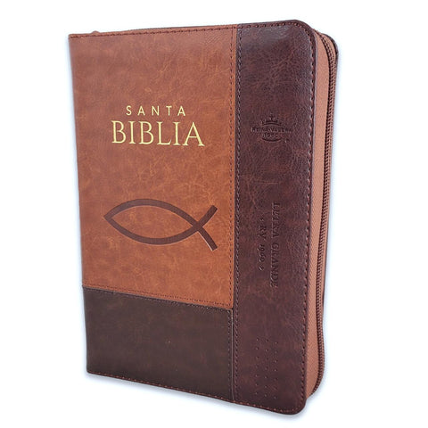 Image of BIBLIA RVR 1960 COMPACTA TRICOLOR MARRON ICHTUS SIMIL PIEL CON INDICE Y CIERRE