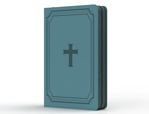 Image of Biblia RVR 1960 Letra Grande Tamaño Manual Cruz Azul Acero con Cierre e Índice