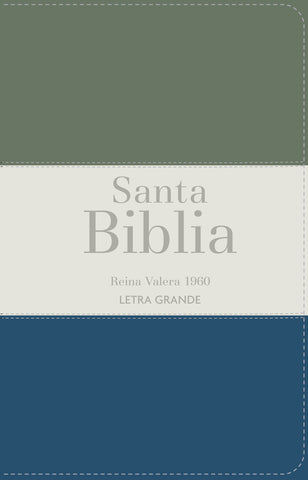Image of Biblia RVR 1960 Letra Grande Tamaño Manual Tricolor Gris Crema Azul con Cierre e Índice