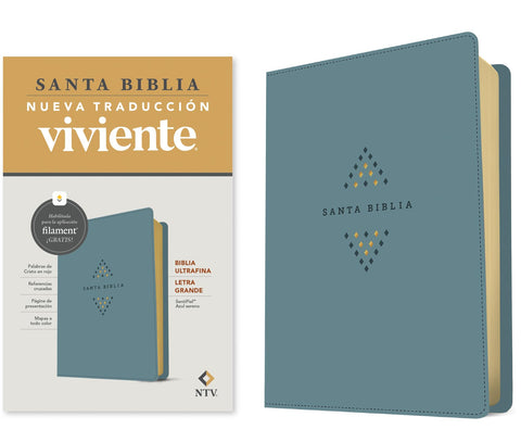 Image of Biblia NTV Ultrafina  Letra Grande con Filament Símil Piel Azul Sereno Letra Roja