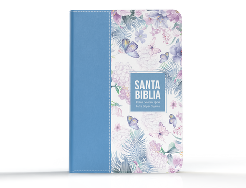 Image of Biblia RVR 1960 Letra Súper Gigante Símil Piel Mariposas Azul Acero Claro