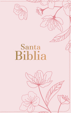 Biblia RVR 1960 Letra Grande Tamaño Manual Flores Rosa Claro con Cierre e Índice