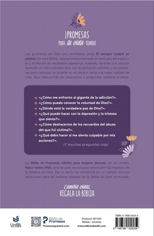 Image of Biblia RVR 1960 de Promesas Edición para Mujeres Jóvenes Tapa Dura