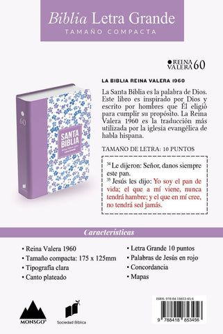 Image of Biblia RVR 1960 Compacta Símil Piel Flores Lila Claro