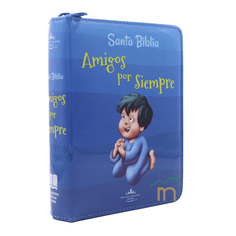Image of Biblia RVR 1960 Amigos por Siempre Bolsillo Letra Mediana Vinil Acolchada Azul Infantil
