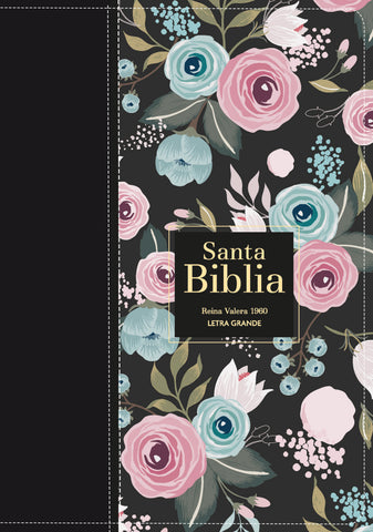 Image of Biblia RVR 1960 Letra Grande Tamaño Manual Símil Piel Flores Negro