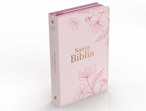 Image of Biblia RVR 1960 Letra Grande Tamaño Manual Flores Rosa Claro con Cierre e Índice