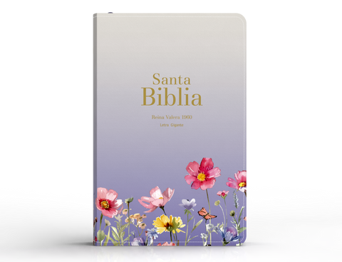 Image of Biblia RVR 1960 Letra Gigante 14 puntos Símil Piel Lila Flores con Cierre e Índice