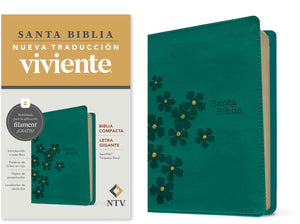 Biblia NTV Compacta Letra Gigante con Filament SentiPiel Turquesa Floral Letra Roja