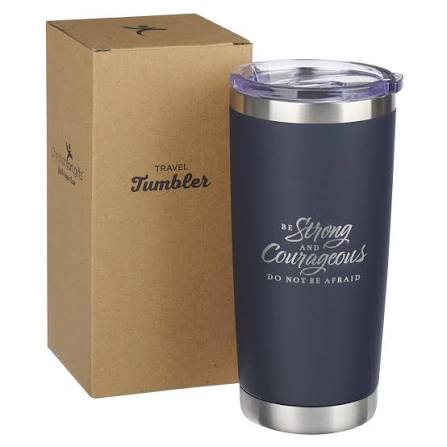 Image of BE STRONG AND COURAGEOUS NAVY STAINLESS STEEL TRAVEL TUMBLER - JOSHUA 1:9