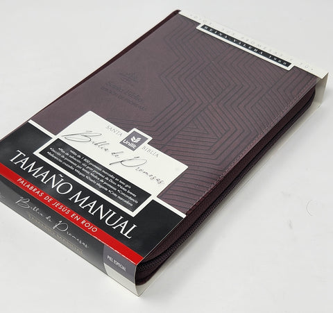 Image of Biblia RVR 1960 de Promesas Letra Grande Tamaño Manual Marrón Líneas Simil Piel con Cierre